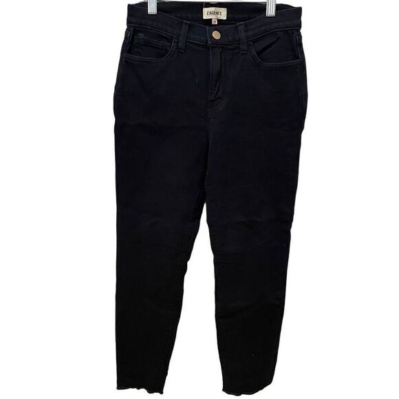 L’Agence Jeans Womens 25 Black Matador Skinny Leg Stretchy Raw Ankle Hem SAMPLE - Picture 1 of 6